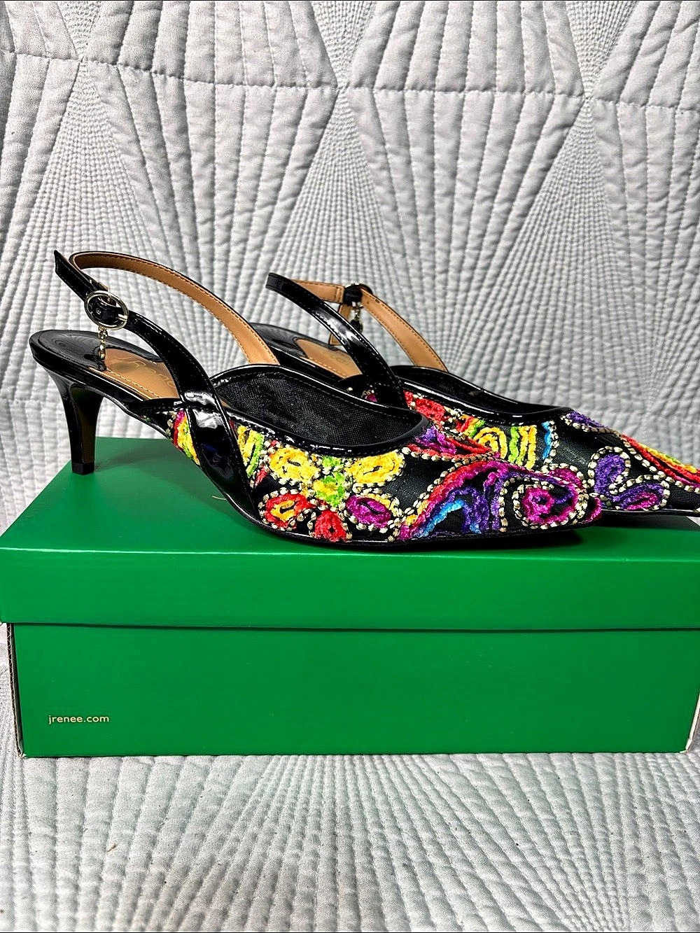 J. Renee Hollee Slingback Pump Heels Black & Multicolor US 9.5 M